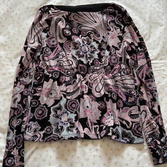 y2k 2000s micro mesh floral paisley print long sleeve whimsigoth fairy top - Picture 8 of 8